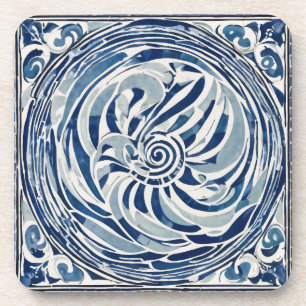 Blue White Swirl Pattern 02 Coaster
