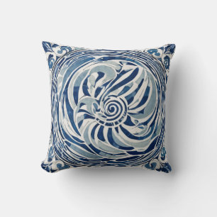 Blue White Swirl Pattern 02 Cushion