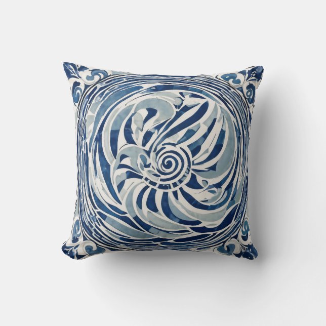 Blue White Swirl Pattern 02 Cushion (Front)