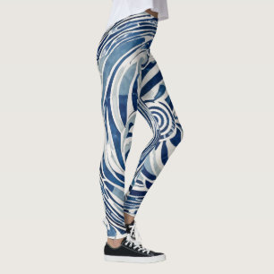 Blue White Swirl Pattern 02 Leggings