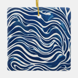 Blue White Swirl Pattern 06 Ceramic Ornament