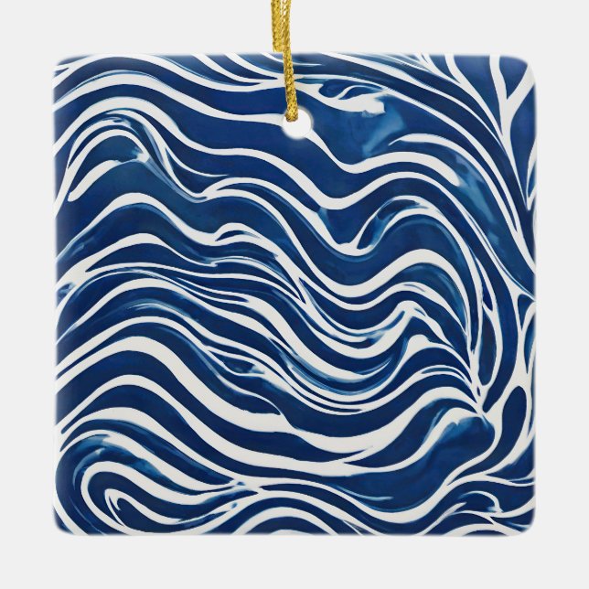 Blue White Swirl Pattern 06 Ceramic Ornament (Front)