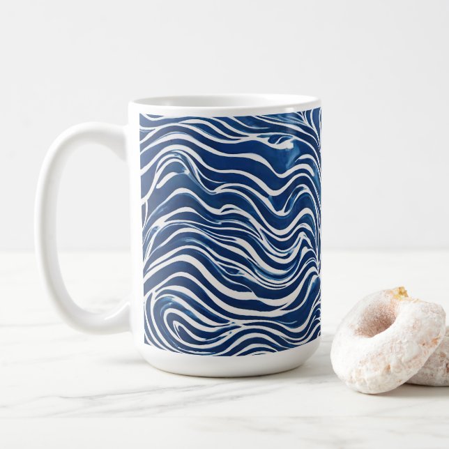 Blue White Swirl Pattern 06 Coffee Mug (With Donut)