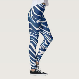 Blue White Swirl Pattern 06 Leggings