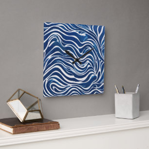 Blue White Swirl Pattern 06 Square Wall Clock