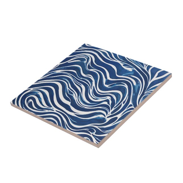 Blue White Swirl Pattern 06 Tile (Side)