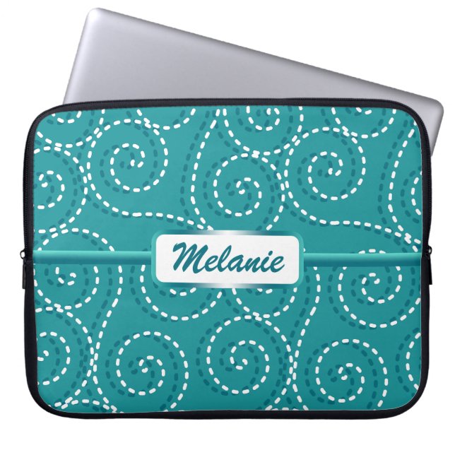 Blue White Swirls Personalised Name Laptop Sleeve (Front)