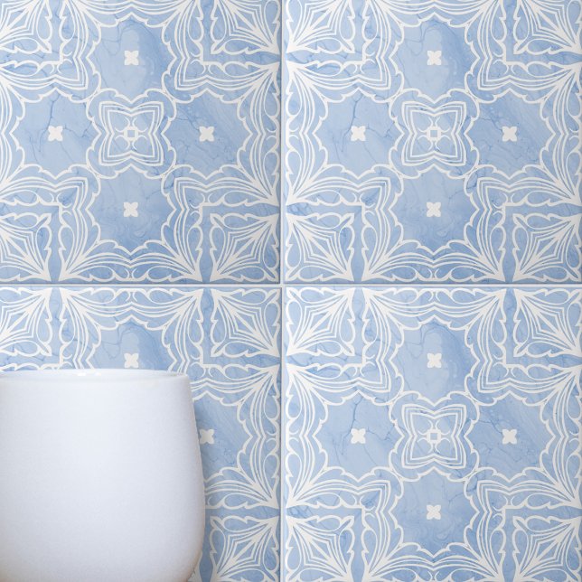 Blue White Symmetrical Pattern with Marble Look Tile (Creator Uploaded)