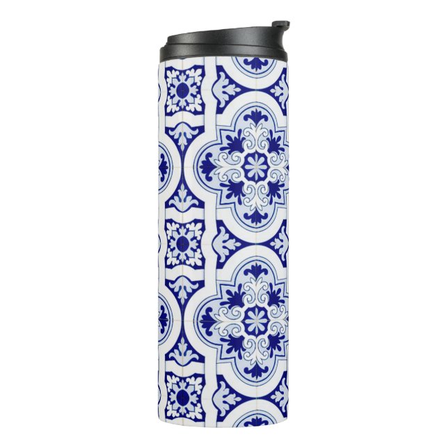Blue & White Talavera Tile Look Thermal Tumbler (Rotated Left)