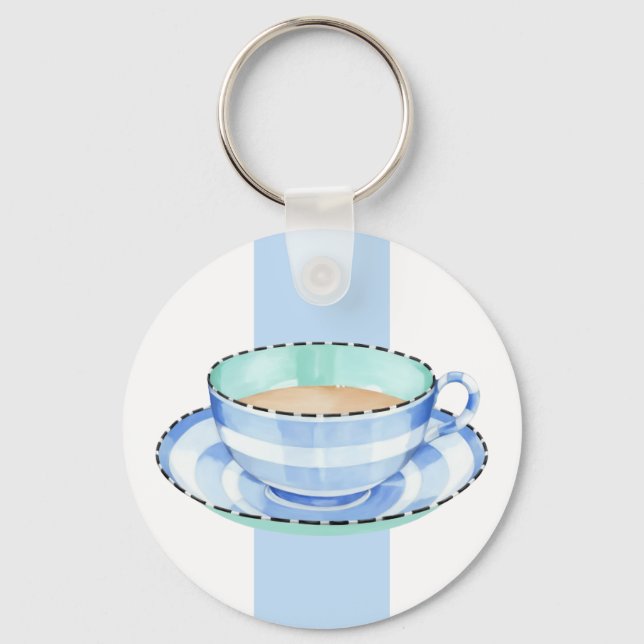 Blue White Teacup white blue Keychain (Front)