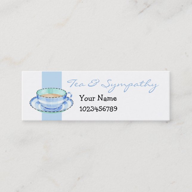 Blue White Teacup white blue small Business Card (Front)