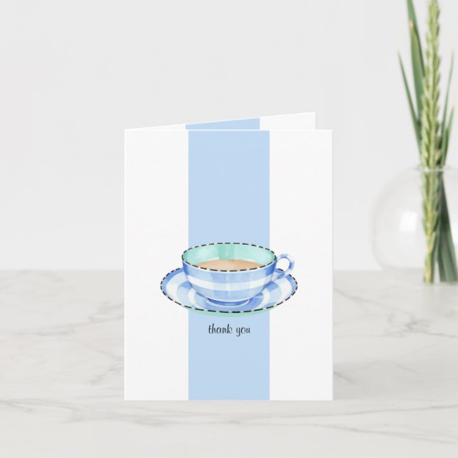 Blue White Teacup white blue Thank You Note Card (Front)