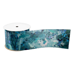 Blue White Teal Sea Waves Splash Abstraction Satin Ribbon
