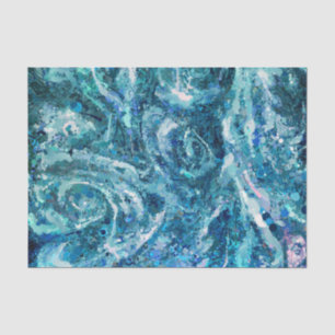Blue White Teal Sea Waves Splash Abstraction Tissue Paper