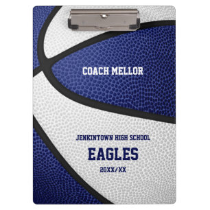 blue white team colours basketball coach clipboard