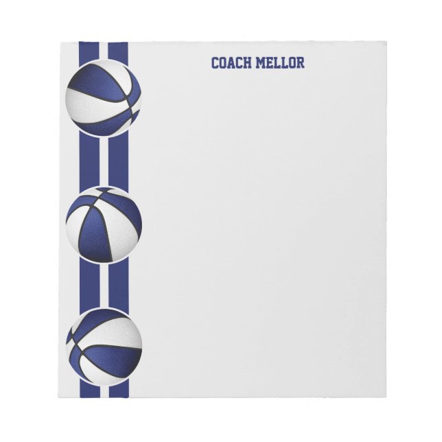 blue white team colours basketball coach custom notepad (Front)