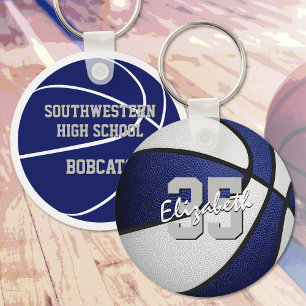 blue white team colours basketball players key ring