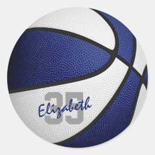 blue white team colours boys girls basketball classic round sticker