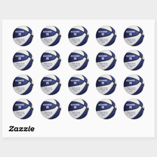 blue white team colours boys girls basketball classic round sticker