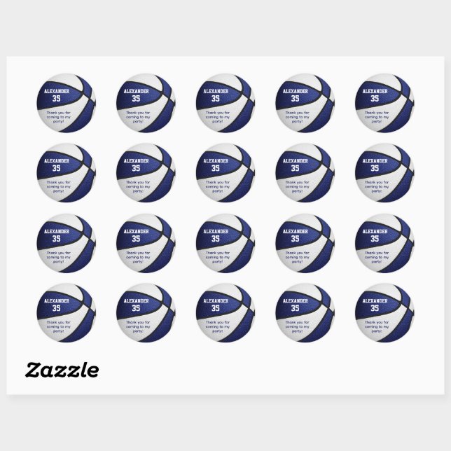 blue white team colours boys girls basketball classic round sticker (Sheet)