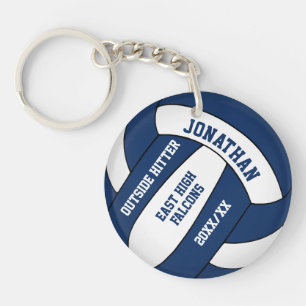 blue white team colours custom boys volleyball key ring