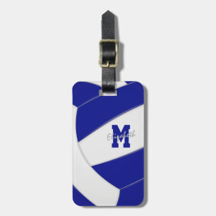 blue white team colours monogrammed volleyball luggage tag