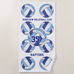 blue white team colours name volleyballs  beach towel