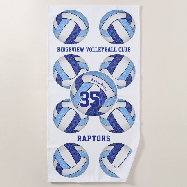 blue white team colours name volleyballs  beach towel (Front)