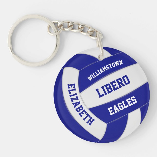 blue white team colours personalised volleyball key ring (Front)
