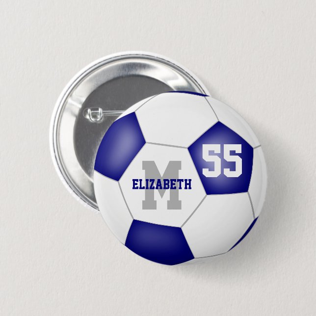 blue white team colours soccer personalised 6 cm round badge (Front & Back)
