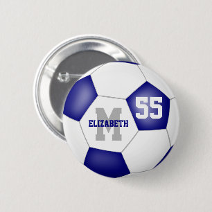 blue white team colours soccer personalised 6 cm round badge