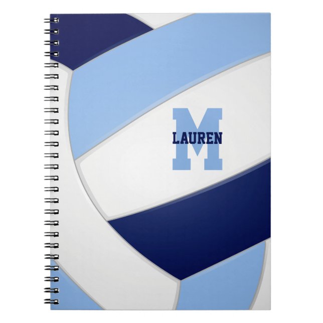 blue white team colours sports kids volleyball  notebook (Front)