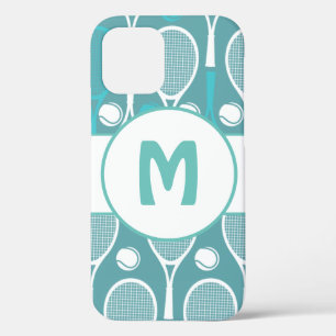 Blue & White Tennis Rackets Balls Player Name Cute iPhone 12 Case