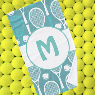Blue & White Tennis Rackets Balls Player Name Cute Hand Towel