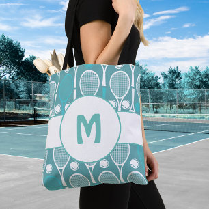 Blue & White Tennis Rackets Balls Player Name Cute Tote Bag