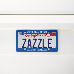 Blue & White Text Minimal Real Estate Agent Licence Plate Frame