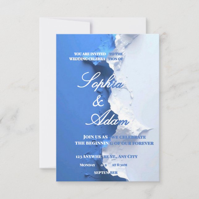 Blue & White Textured Art Wedding Invitation  (Front)