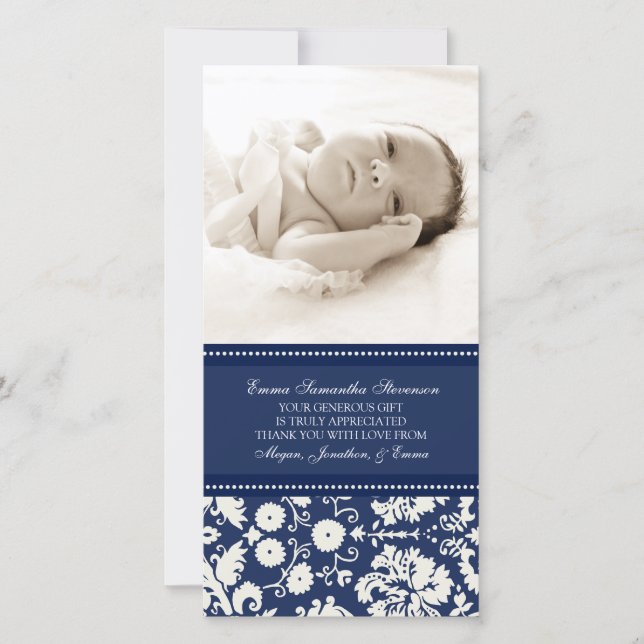 Blue White Thank You Baby Shower Photo Cards (Front)
