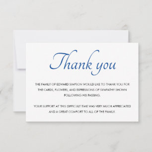 Blue & White Thank You Funeral Memorial Card