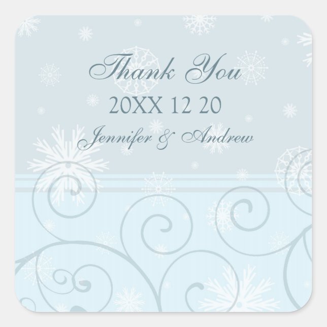 Blue White Thank You Winter Wedding Stickers (Front)