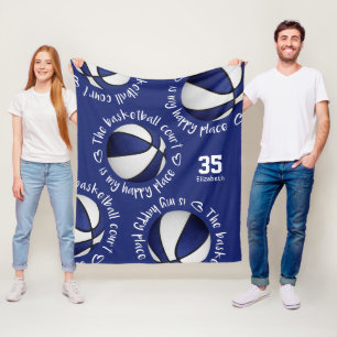 blue white The basketball court is my happy place Fleece Blanket