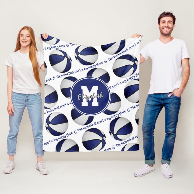 blue white The basketball court is my happy place  Fleece Blanket (In Situ)