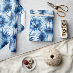 Blue White Tie Dye Birthday Wrapping Paper