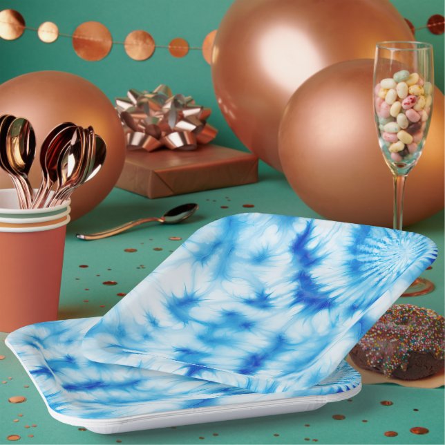 Blue White Tie Dye Paper Plate (Multi)