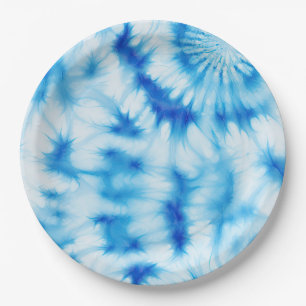 Blue White Tie Dye Paper Plate