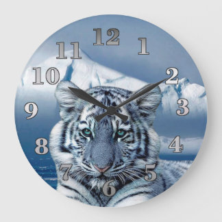 Blue White Tiger Large Clock