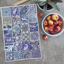 Blue White Tile Antique Vintage Modern Pattern