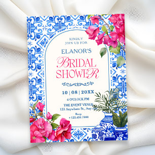 Blue white tile artistic bridal shower invitation