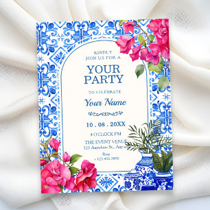 Blue white tile artistic invitation