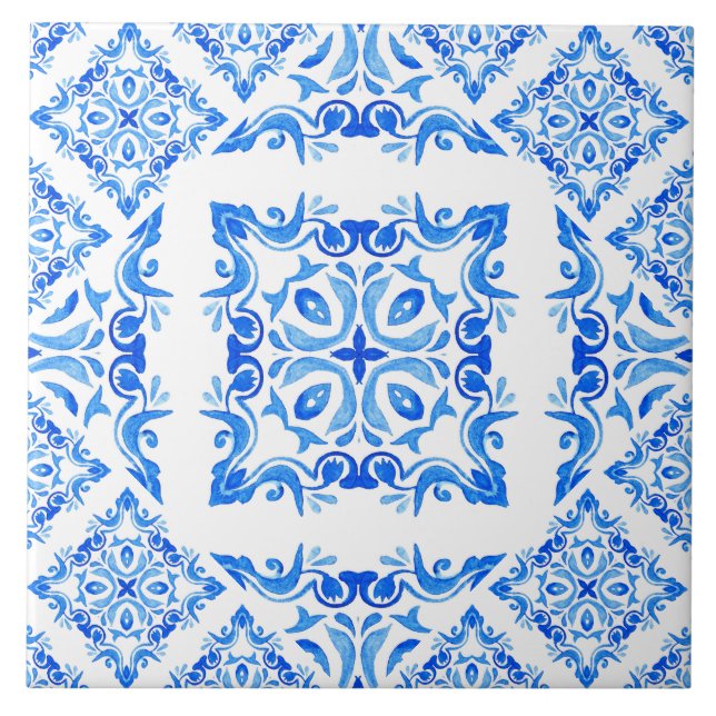 Blue white tiles azulejos Spanish mediterranean (Front)
